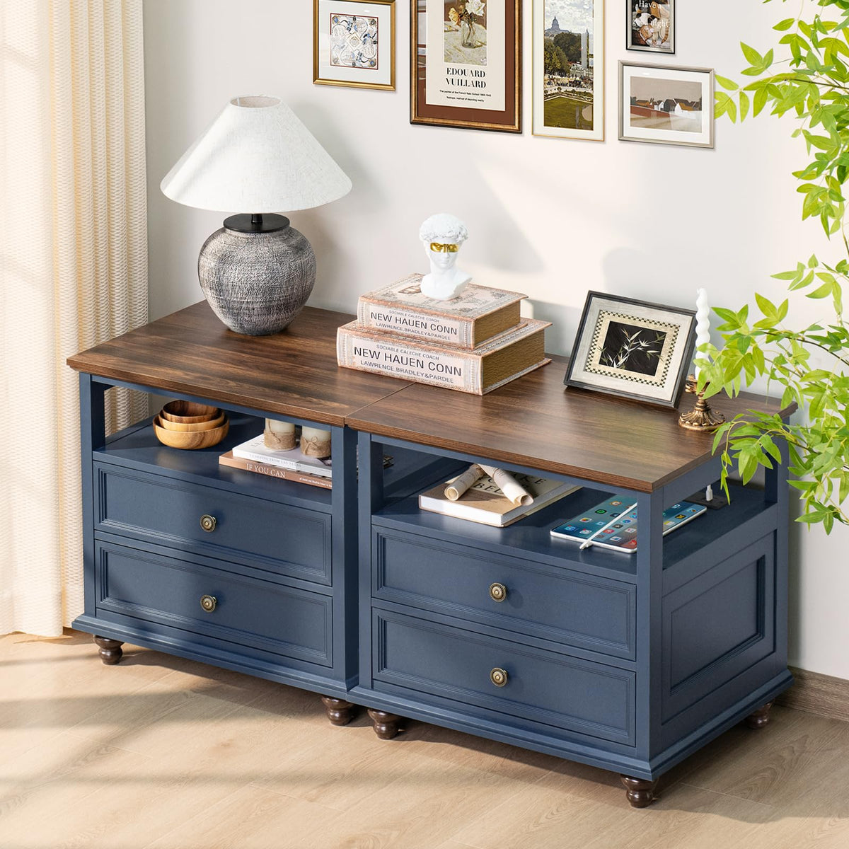 Blue 2 Drawer Wood Nightstand N77825