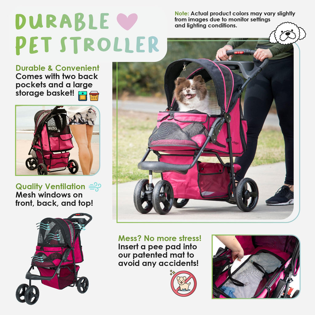 Durable Pet Stroller with Mesh Windows and Storage Basket T309