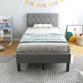 Grey Twin Upholstered Platform Bed with Headboard S181