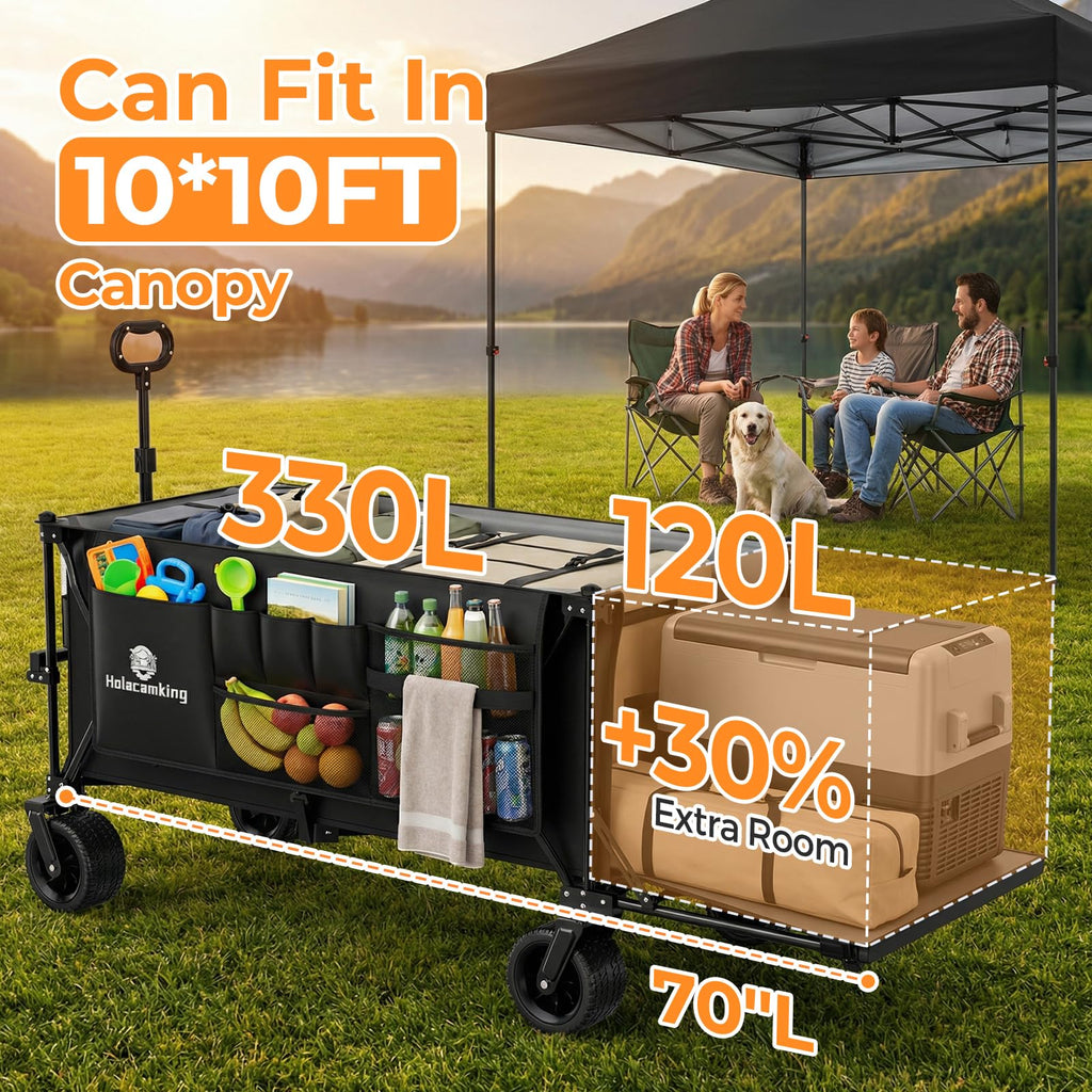 70”L Collapsible Wagon Cart with Big Wheels, Black Q693225