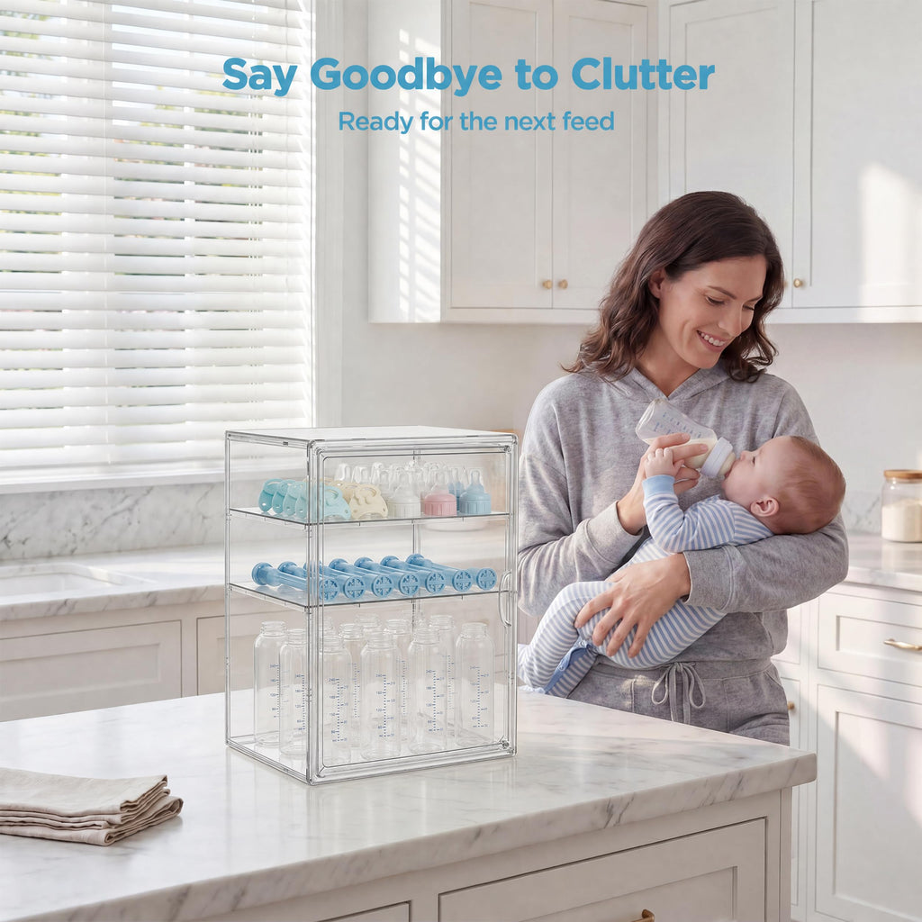 3 Tiers Adjustable Clear Acrylic Baby Bottle Storage Organizer N257103