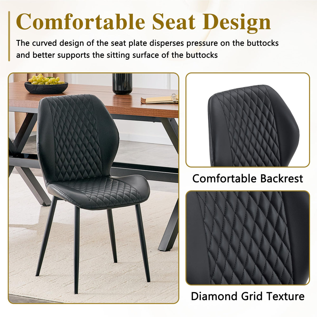 Set of 4 Black Upholstered Dining Chairs F107