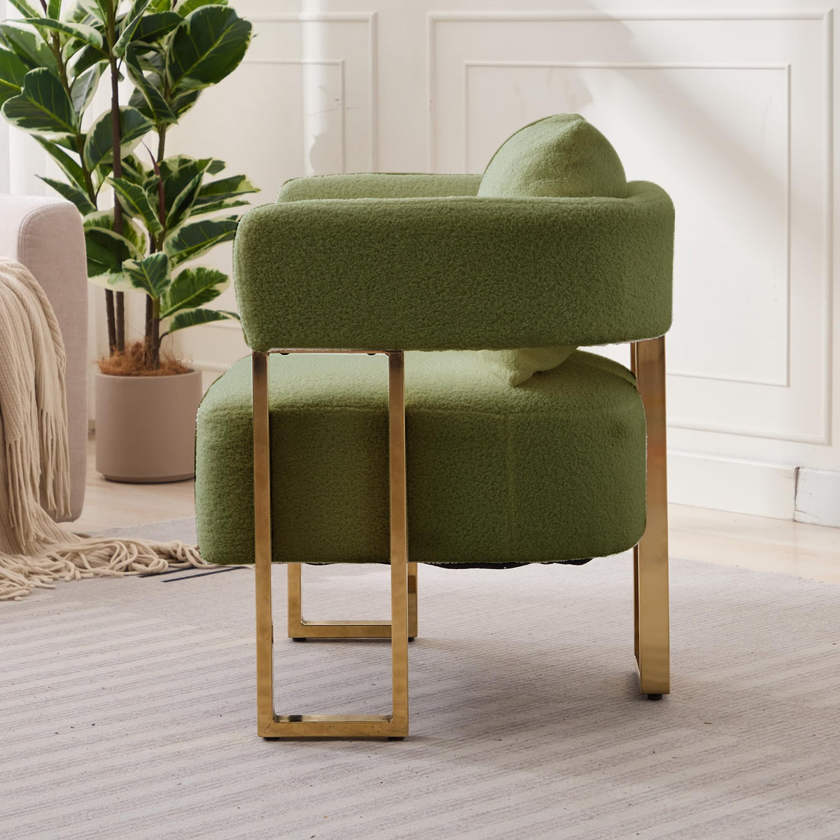 Green Teddy Upholstered Arm Chairs Set of 2 with Metal Legs R455024
