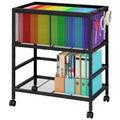 Black 2-Tier Rolling Metal File Cart with Storage Shelf M585799