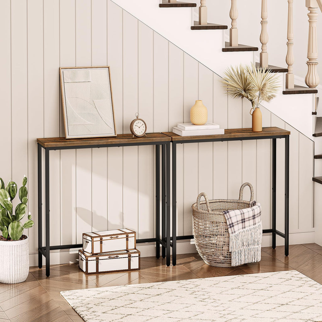 Narrow Console Table, Rustic Brown and Black O5087
