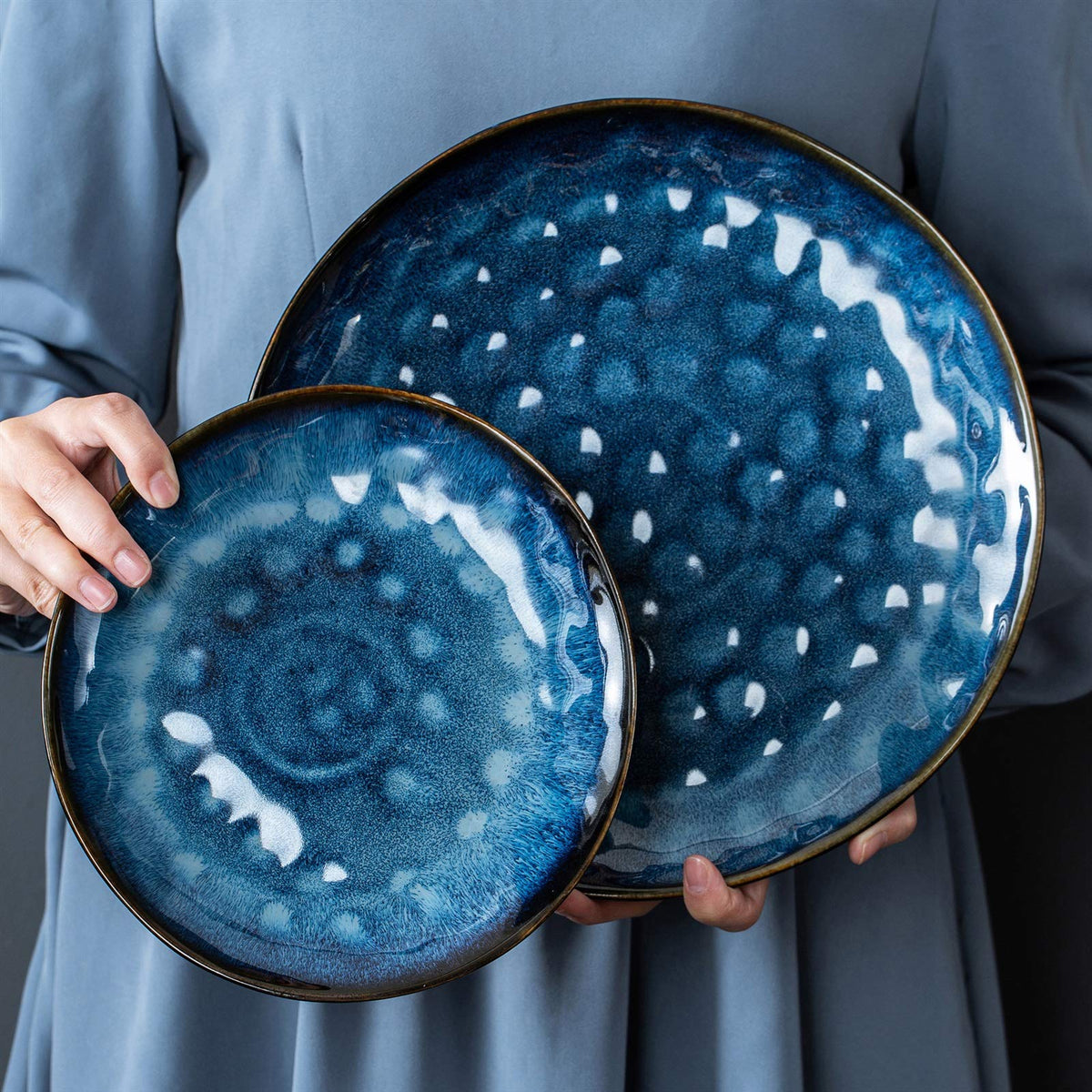 Blue 12-Piece Ceramic Stoneware Dinner Set V726