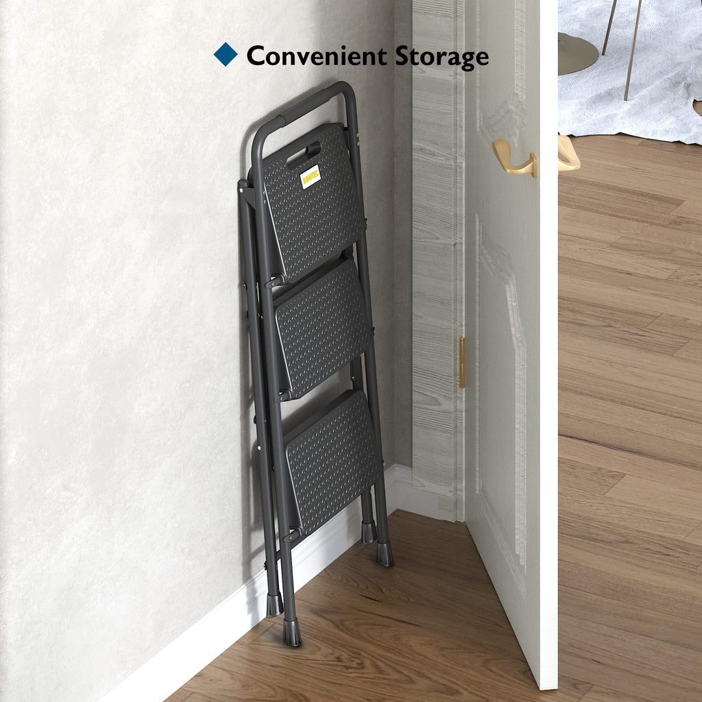 Folding Step Stool 600lbs Max Load Capacity Black T2555