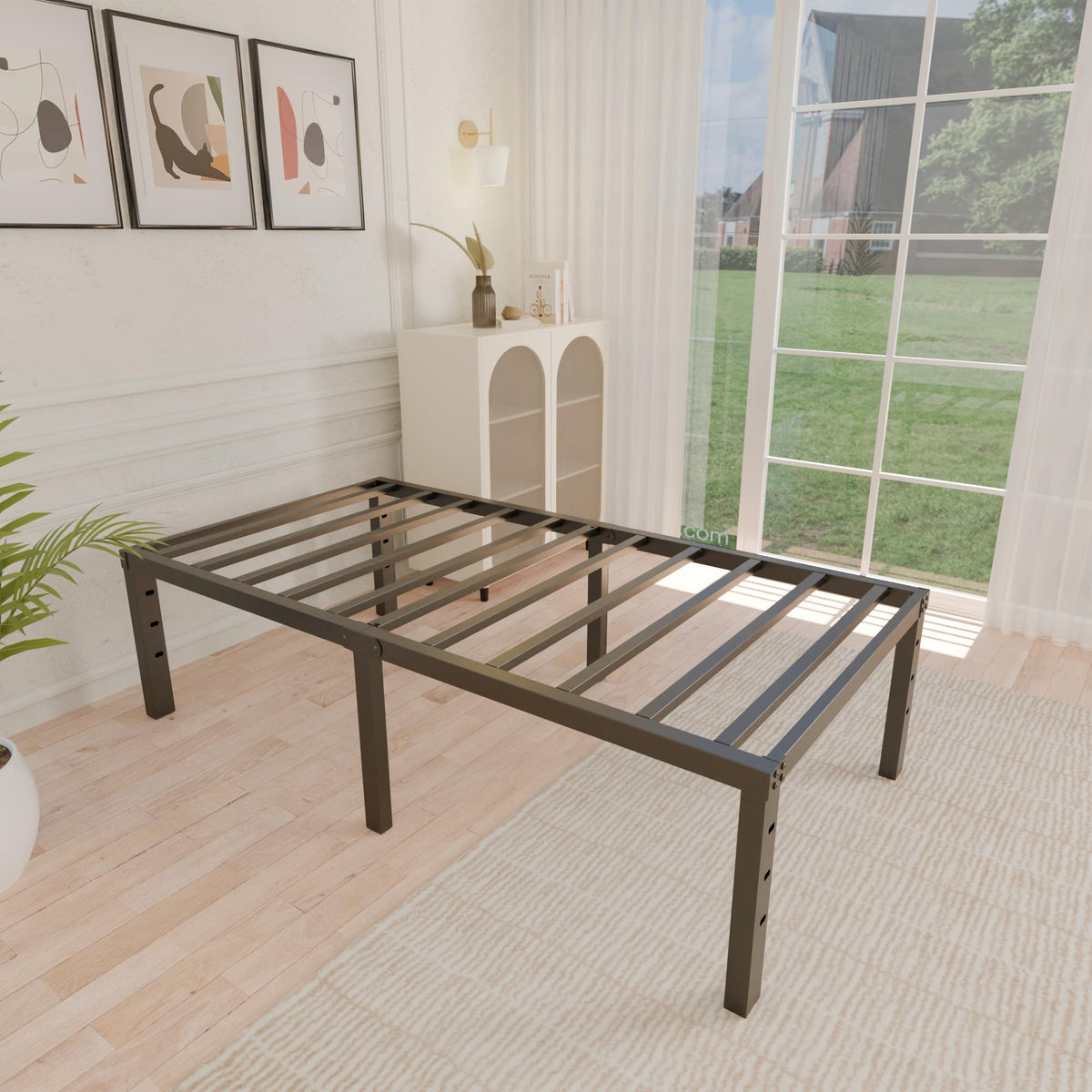 18 Inch Metal Twin Bed Frame Heavy Duty Noise Free P9395
