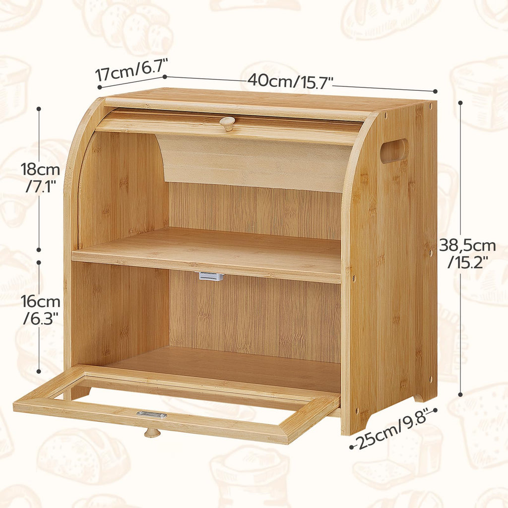 Bamboo 2 Tier Roll-Top Bread Box T1094