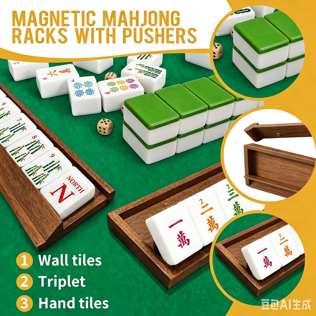 Acacia Wooden Mahjong Racks with Pushers P609712