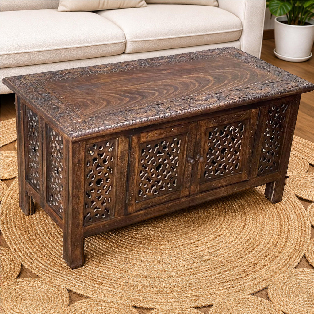 Hand-Carved Mango Wood Coffee Table A77051
