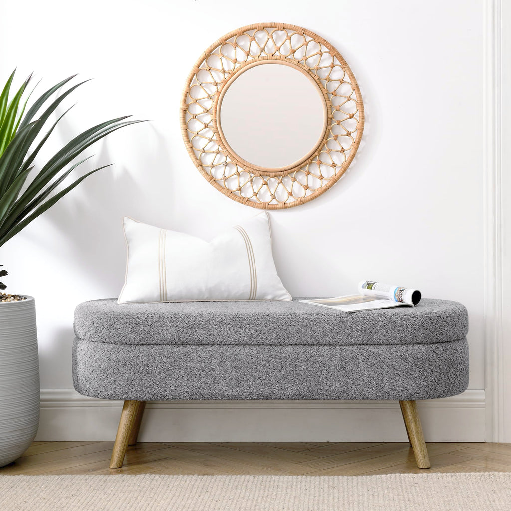 Oval Storage Bench with Rubber Wood Legs Gray D233