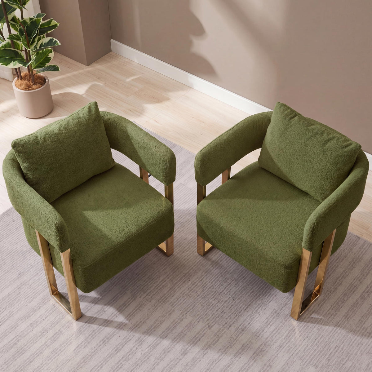 Green Teddy Upholstered Arm Chairs Set of 2 with Metal Legs R455024