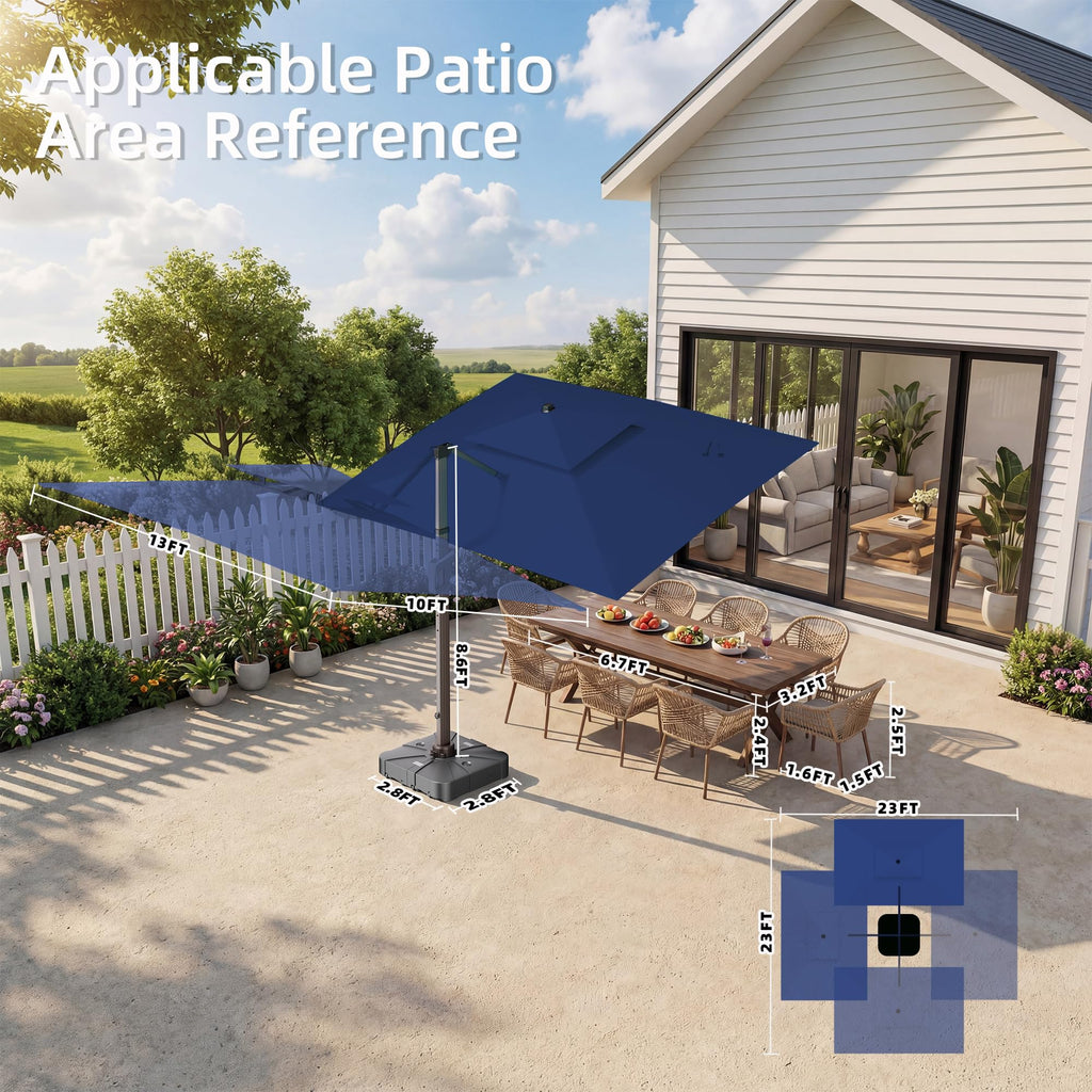 10' X 13' Patio Cantilever Umbrella with Base and LED Lights T751238
