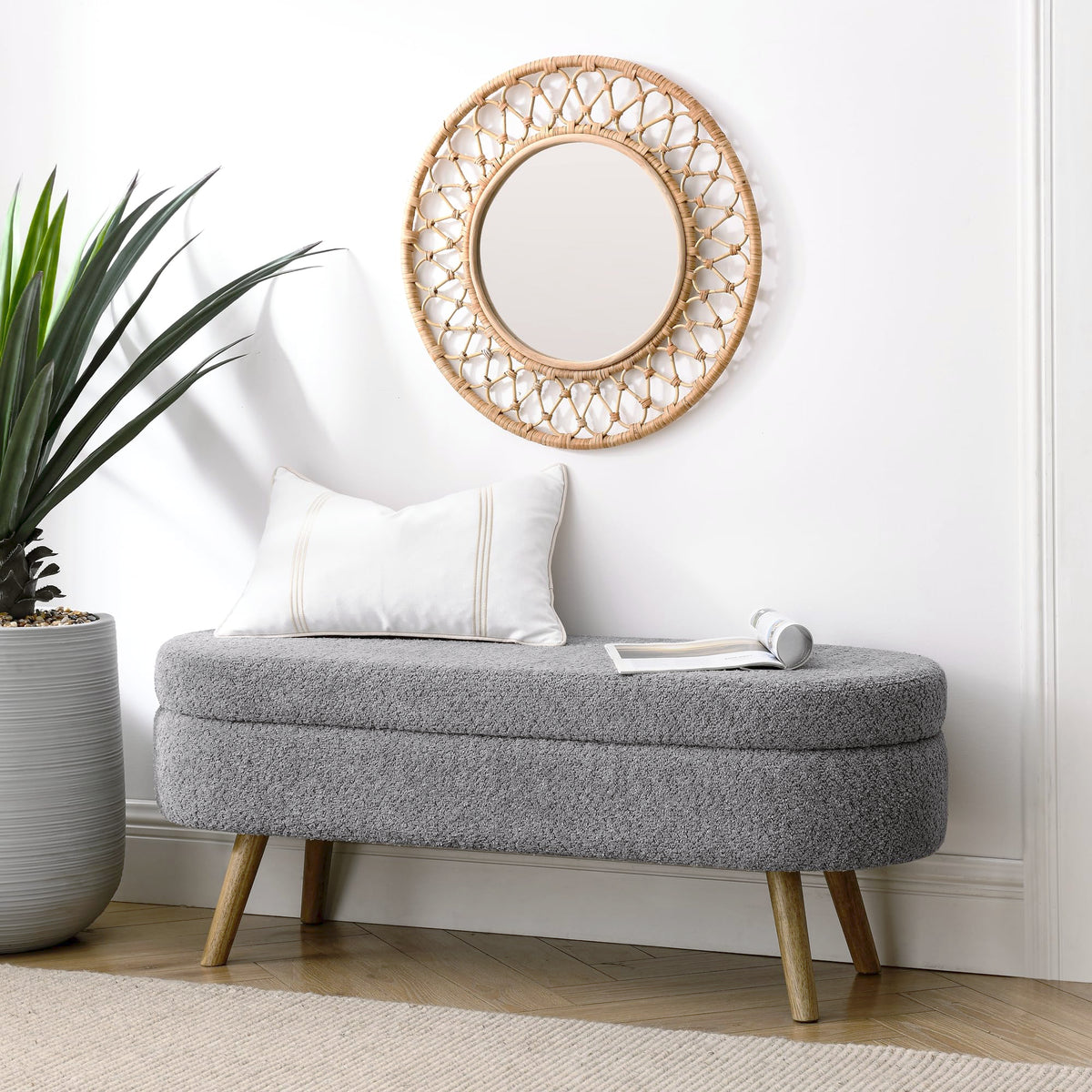 Oval Storage Bench with Rubber Wood Legs Gray D233