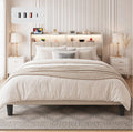 Beige Queen Size Upholstered Platform Bed Frame with Headboard O119166