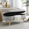 Grey Linen Oval Storage Ottoman Bench Z4914