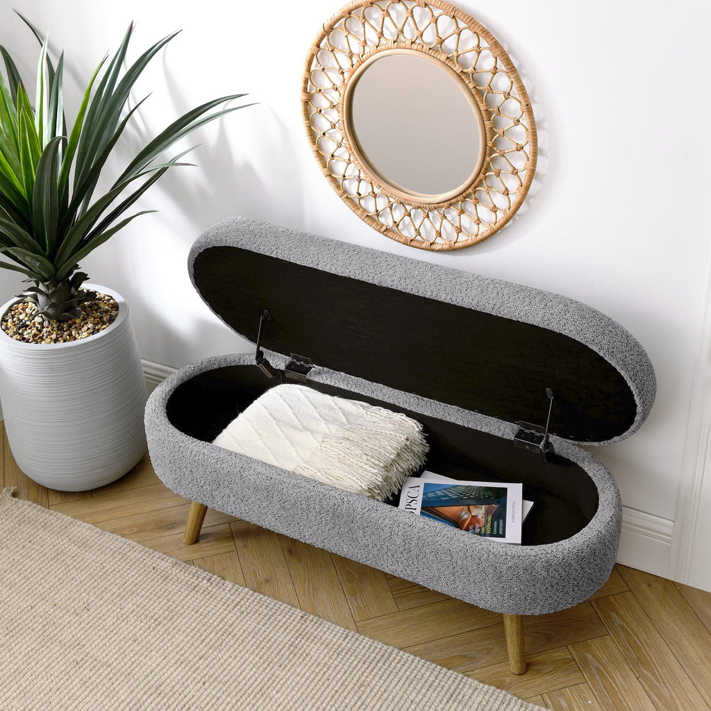 Oval Storage Bench with Rubber Wood Legs Gray D233
