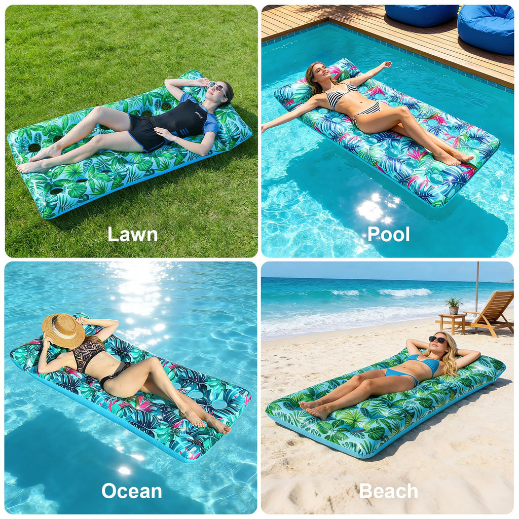 2 Pack Inflatable Pool Lounger with Headrest Drink Holder U887856