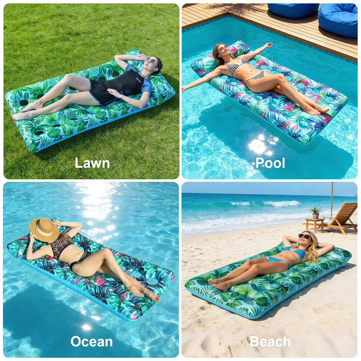 2 Pack Inflatable Pool Lounger with Headrest Drink Holder U887856