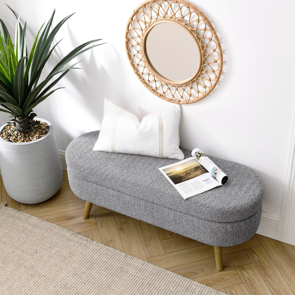 Oval Storage Bench with Rubber Wood Legs Gray D233