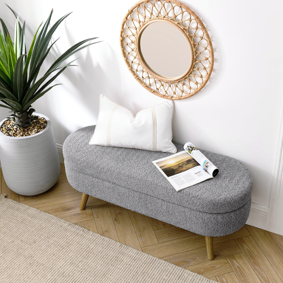 Oval Storage Bench with Rubber Wood Legs Gray D233