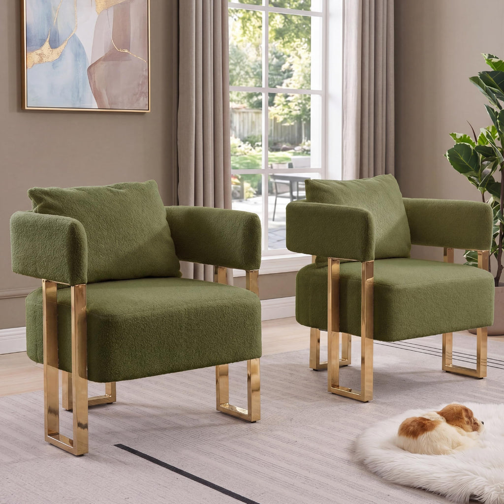 Green Teddy Upholstered Arm Chairs Set of 2 with Metal Legs R455024